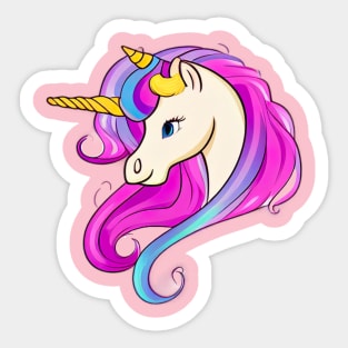 Pink unicorn with long hair Sticker